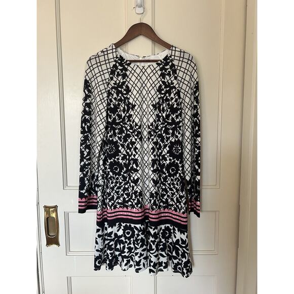 Eliza J Floral Shift Dress Womens Size 12 Black White Classic Round Neck - Picture 1 of 10